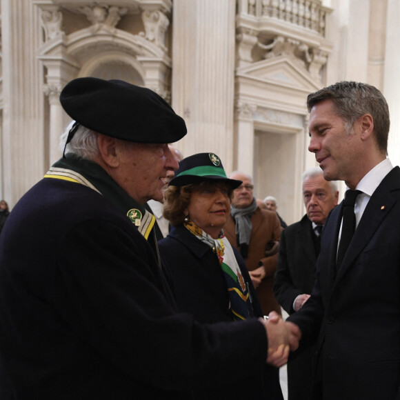 Le prince Emmanuel-Philibert de Savoie - Veillée funèbre du prince Victor-Emmanuel de Savoie, en l'Eglise de Sant'Uberto à Turin, le 9 février 2024. Le fils du dernier roi d'Italie s'est éteint le 3 février 2024 à l'âge de 86 ans.  Funeral wake of Prince Victor-Emmanuel of Savoy, in the Church of Sant'Uberto in Turin, on February 9, 2024. The son of the last king of Italy died on February 3, 2024 at the age of 86. 