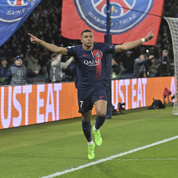 MBappe Kylian (Psg) but et joie - Match aller des huitièmes de finale de la Ligue des champions entre le PSG et la Real Sociedad (2-0) au Parc des Princes à Paris le 14 février 2024. © Federic Pestellini / Panoramic / Bestimage 
