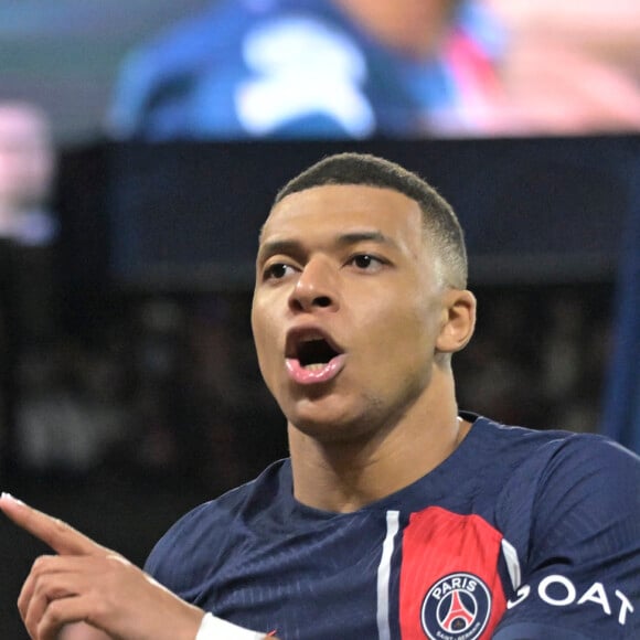 MBappe Kylian (Psg) but et joie - Match aller des huitièmes de finale de la Ligue des champions entre le PSG et la Real Sociedad (2-0) au Parc des Princes à Paris le 14 février 2024. © Federic Pestellini / Panoramic / Bestimage 