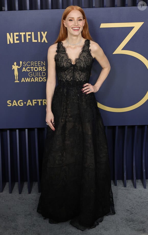 Jessica Chastain - Photocall de la 30ème cérémonie Screen Actors Guild Awards à Los Angeles, le 24 février 2024. 