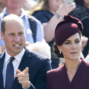 Le prince William, prince de Galles, et Catherine (Kate) Middleton, princesse de Galles assistent à un service religieux marquant le premier anniversaire de la mort de la reine Elizabeth II à la cathédrale St Davids à Haverfordwest dans le Pembrokeshire, pays de Galles, Royaume Uni, le 8 septembre 2023. 