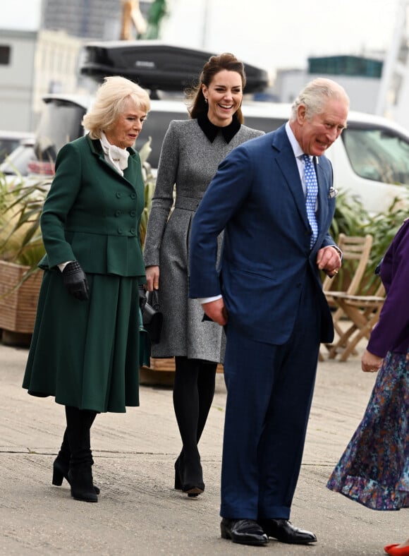 Camilla Parker Bowles, duchesse de Cornouailles, le prince Charles, Catherine Kate Middleton, duchesse de Cambridge, à leur arrivée à la Fondation "Trinity Buoy Wharf" à Londres