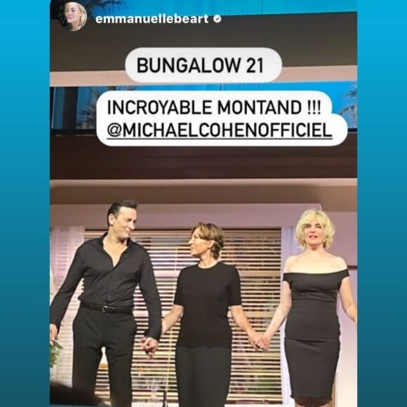 
Et Emmanuelle Béart était venue l'encourager pour la pièce "Bungalow 21".
Emmanuelle Béart, précieux soutien pour son ex Michaël Cohen, dans la pièce Bungalow 21