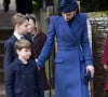 Elle va lui cuisiner elle-même son gâteau. 
Catherine (Kate) Middleton, princesse de Galles, le prince George de Galles et le prince Louis de Galles - Les membres de la famille royale britannique lors de la messe du matin de Noël en l'église St-Mary Magdalene à Sandringham, le 25 décembre 2023.