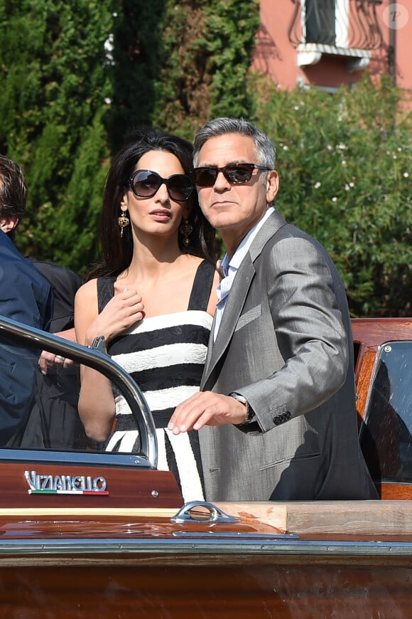 George Clooney et sa fiancée Amal Alamuddin arrivent à venise avant leur mariage Civil le 26 septembre 2014 