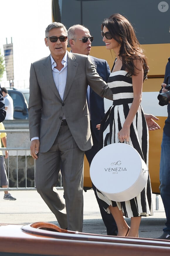 George Clooney et sa fiancée Amal Alamuddin arrivent à venise avant leur mariage Civil le 26 septembre 2014