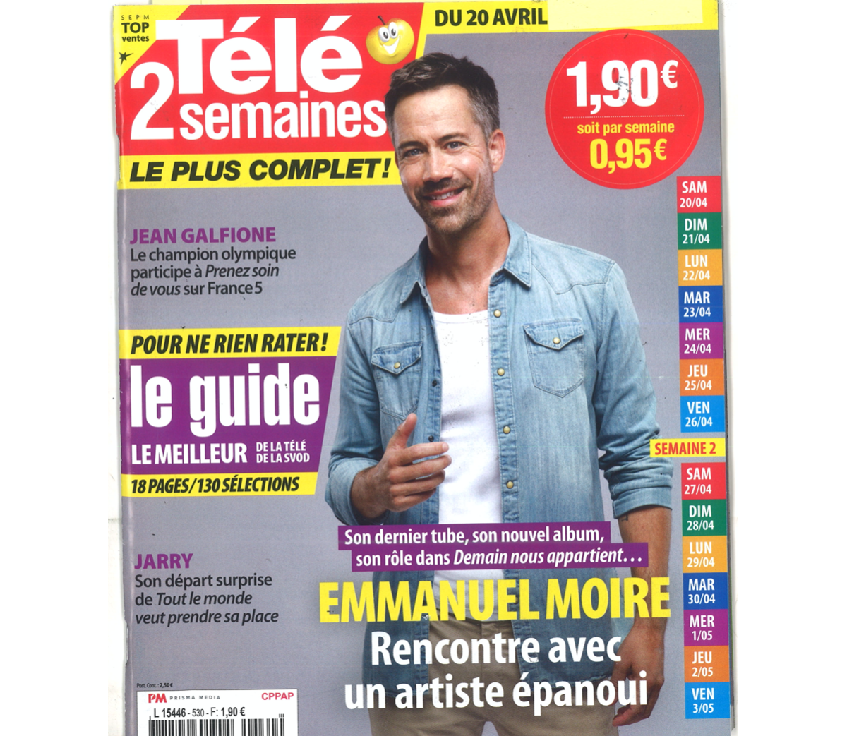 Photo Couverture du dernier numéro de "Télé 2 semaines", paru le 13 avril 2024, avec Emmanuel