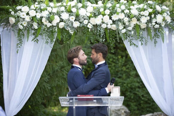 Exclusif -Cérémonie du mariage de Christophe Beaugrand et de Ghislain Gerin au Domaine de Blanche Fleur à Châteauneuf-de-Gadagne le 28 juillet 2018. © Marwan Moussa/Bestimage