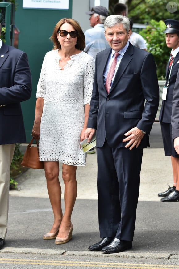 Carole et Michael Middleton à leur arrivée au tournoi de tennis de Wimbledon à Londres. Le 4 juillet 2018