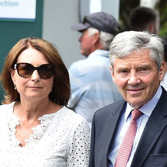 Carole et Michael Middleton à leur arrivée au tournoi de tennis de Wimbledon à Londres. Le 4 juillet 2018