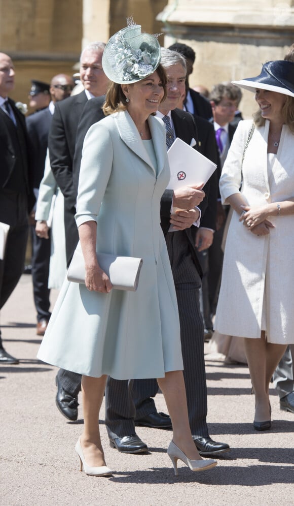 Les invités arrivent à la chapelle St. George pour le mariage du prince Harry et de Meghan Markle au château de Windsor, Royaume-Uni, le 19 mai 2018.