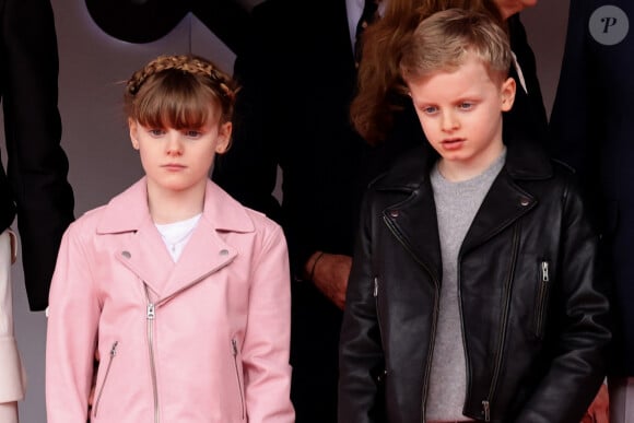 La princesse Gabriella et le prince héréditaire Jacques ont assisté au Monaco E-Prix 2024, le 27 avril 2024.