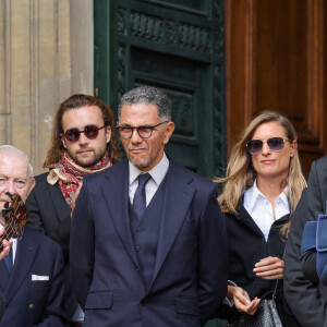 Pierre Rambaldi, Roschdy Zem, Marie Rambaldi (Poniatowski), une des filles du défunt - Sorties des obsèques du prince Jean-Stanislas Poniatowski en l'Eglise polonaise à Paris, France, le 29 avril 2024. © Jacovides-Moreau/Bestimage