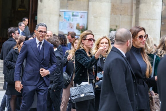 Roschdy Zem et sa compagne Sarah Poniatowski - Sorties des obsèques du prince Jean-Stanislas Poniatowski en l'Eglise polonaise à Paris, France, le 29 avril 2024. © Jacovides-Moreau/Bestimage