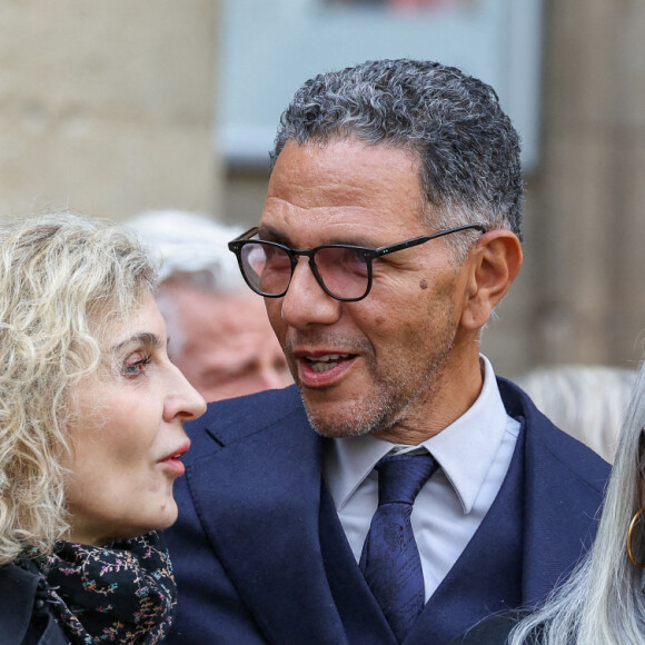 Melita Toscan du Plantier et Roschdy Zem - Sorties des obsèques du prince Jean-Stanislas Poniatowski en l'Eglise polonaise à Paris, France, le 29 avril 2024. © Jacovides-Moreau/Bestimage