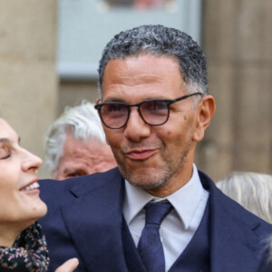 Melita Toscan du Plantier et Roschdy Zem - Sorties des obsèques du prince Jean-Stanislas Poniatowski en l'Eglise polonaise à Paris, France, le 29 avril 2024. © Jacovides-Moreau/Bestimage