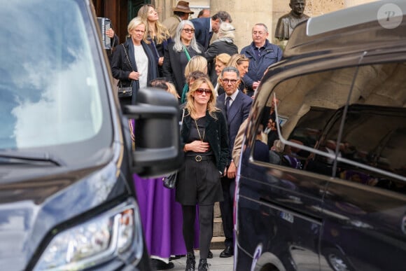 Sarah Poniatowski et son compagnon Roschdy Zem - Sorties des obsèques du prince Jean-Stanislas Poniatowski en l'Eglise polonaise à Paris, France, le 29 avril 2024. © Jacovides-Moreau/Bestimage