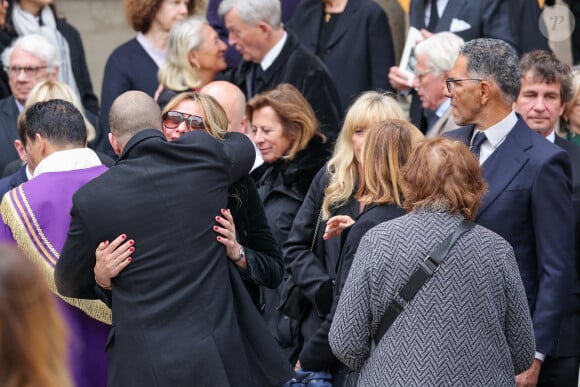 Sarah Poniatowski (Lavoine) et son compagnon Roschdy Zem, Pierre Rambaldi - Sorties des obsèques du prince Jean-Stanislas Poniatowski en l'Eglise polonaise à Paris, France, le 29 avril 2024. © Jacovides-Moreau/Bestimage