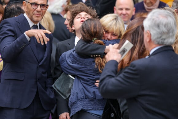 Roschdy Zem, Milo Lavoine et Marie Rambaldi (Poniatowski), une des filles du défunt - Sorties des obsèques du prince Jean-Stanislas Poniatowski en l'Eglise polonaise à Paris, France, le 29 avril 2024. © Jacovides-Moreau/Bestimage