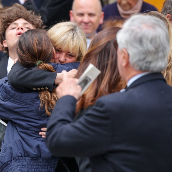 Roschdy Zem, Milo Lavoine et Marie Rambaldi (Poniatowski), une des filles du défunt - Sorties des obsèques du prince Jean-Stanislas Poniatowski en l'Eglise polonaise à Paris, France, le 29 avril 2024. © Jacovides-Moreau/Bestimage