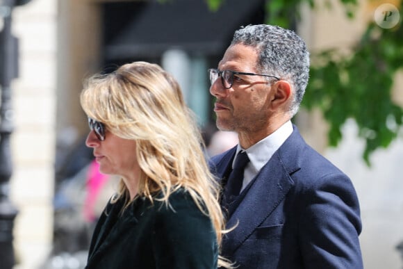 Sarah Poniatowski (Lavoine) et son compagnon Roschdy Zem - Arrivées aux obsèques du prince Jean-Stanislas Poniatowski en l'Eglise polonaise à Paris, France, le 29 avril 2024. © Jacovides-Moreau/Bestimage