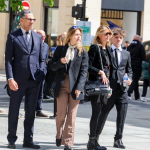 Roschdy Zem, Yasmine Lavoine, Sarah Poniatowski (Lavoine), Milo Lavoine, Roman Lavoine - Arrivées aux obsèques du prince Jean-Stanislas Poniatowski en l'Eglise polonaise à Paris, France, le 29 avril 2024. © Jacovides-Moreau/Bestimage