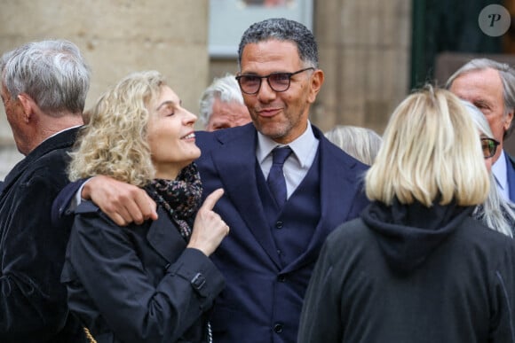 Melita Toscan du Plantier et Roschdy Zem - Sorties des obsèques du prince Jean-Stanislas Poniatowski en l'Eglise polonaise à Paris, France, le 29 avril 2024. © Jacovides-Moreau/Bestimage