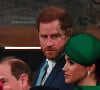 Le Daily Mail a annoncé que le palais de Buckingham n'avait pas confirmé la venue d'une quelconque tête couronnée pour soutenir Harry 
Le prince Edward, comte de Wessex, Sophie Rhys-Jones, comtesse de Wessex, Le prince William, duc de Cambridge, et Catherine (Kate) Middleton, duchesse de Cambridge, Le prince Harry, duc de Sussex, Meghan Markle, duchesse de Sussex - La famille royale d'Angleterre lors de la cérémonie du Commonwealth en l'abbaye de Westminster à Londres le 9 mars 2020. 