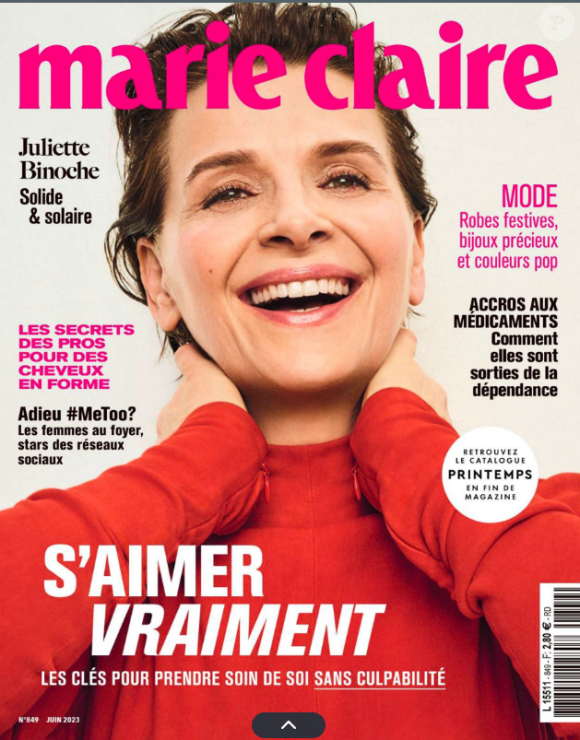 Juliette Binoche en une de "Marie Claire", le 4 mai 2023.