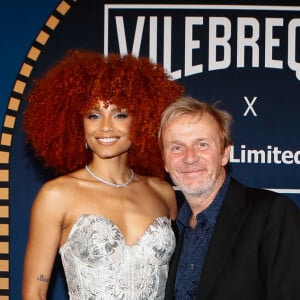 Exclusif - Alicia Aylies (miss France 2017), Roland Herlory (CEO de Vilebrequin) à la soirée de lancement de la collection capsule "Vilebrequin x Abu Dhabi limited édition" à la plage Vilebrequin (plage ondine) lors du 77ème Festival International du Film de Cannes le 14 mai 2024. © Christophe Clovis/Bestimage