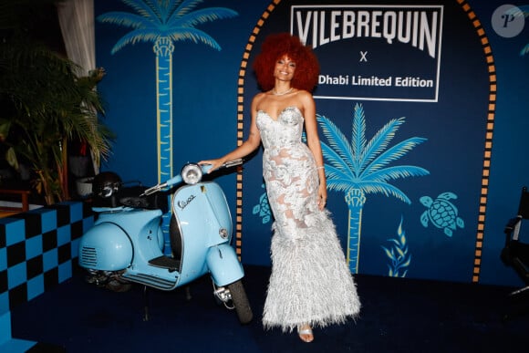 Exclusif - Alicia Aylies (miss France 2017) à la soirée de lancement de la collection capsule "Vilebrequin x Abu Dhabi limited édition" à la plage Vilebrequin (plage ondine) lors du 77ème Festival International du Film de Cannes le 14 mai 2024.© Christophe Clovis/Bestimage