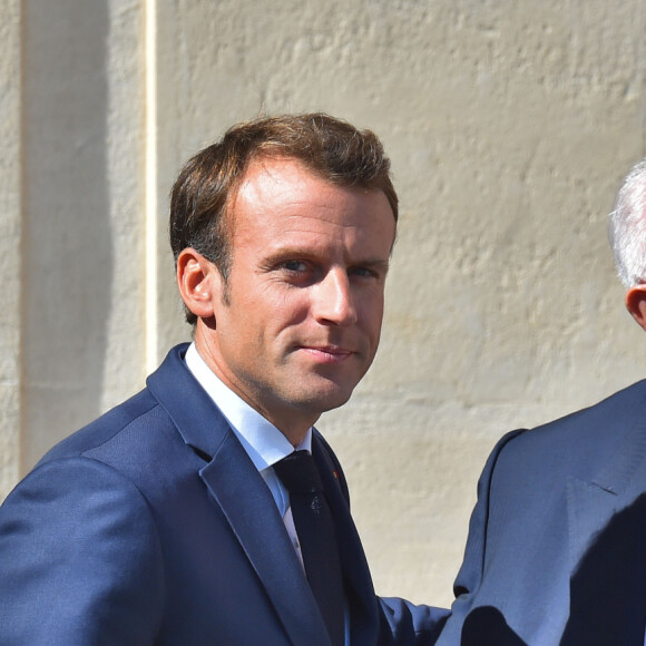 Emmanuel Macron, le président de la République Française, et Jean Claude Gaudin, le maire de Marseille, durant la Réunion de travail avec la Chancelière de la République Fédérale d'Allemagne A. Merkel à Marseille au Palais du Pharo , le 7 septembre 2018. © Bruno Bebert/Bestimage