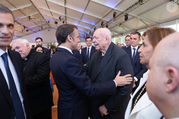 Le président Emmanuel Macron, Jean-Claude Gaudin - - Le président Emmanuel Macron inaugure le centre de formation et d'innovation TANGRAM du groupe CMA CGM à Marseille le 7 mai 2024. © Dominique Jacovides / Bestimage