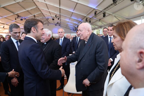 Le président Emmanuel Macron, Jean-Claude Gaudin - - Le président Emmanuel Macron inaugure le centre de formation et d'innovation TANGRAM du groupe CMA CGM à Marseille le 7 mai 2024. © Dominique Jacovides / Bestimage