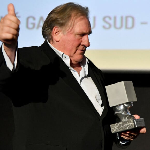 Gérard Depardieu lors de la soirée de clôture de la 3eme édition du Festival Cinéroman à Nice, le 24 octobre 2021. © Bruno Bebert / Bestimage