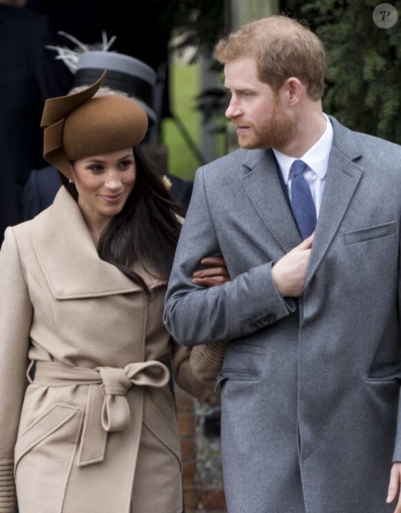 Le prince Harry et sa fiancée Meghan Markle - La famille royale d'Angleterre arrive à la messe de Noël à l'église Sainte-Marie-Madeleine à Sandringham, le 25 décembre 2017. 