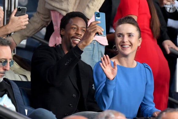 Gaël Monfils et sa femme Elina Svitolin - People en tribunes du match de football en ligue 1 Uber Eats : Le PSG (Paris Saint-Germain) remporte la victoire 2-1 contre Lyon au Parc des Princes à Paris le 19 septembre 2021. Lionel Urman/Panoramic/Bestimage