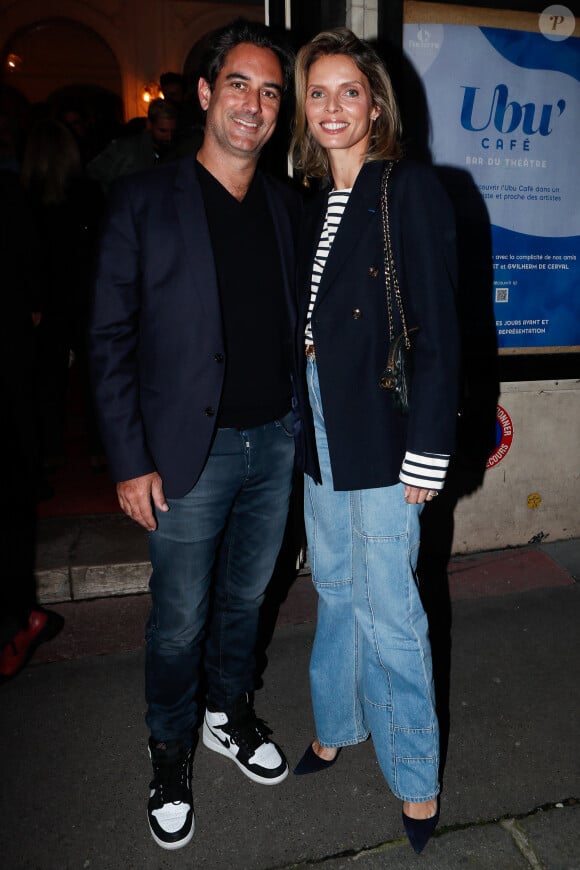 Exclusif - Sylvie Tellier et son mari Laurent Schenten - Générale de la pièce "La Joconde parle enfin" écrite par L. Ruquier au théâtre de l'oeuvre à Paris, France, le 04 avril 2024. © Christophe Clovis / Bestimage La Joconde parle enfin et nous raconte sa vie, de sa création par Léonard de Vinci jusqu'à aujourd'hui au Louvre. Laurent Ruquier donne enfin la parole à cette star internationale à qui personne n'a jamais demandé son avis. 