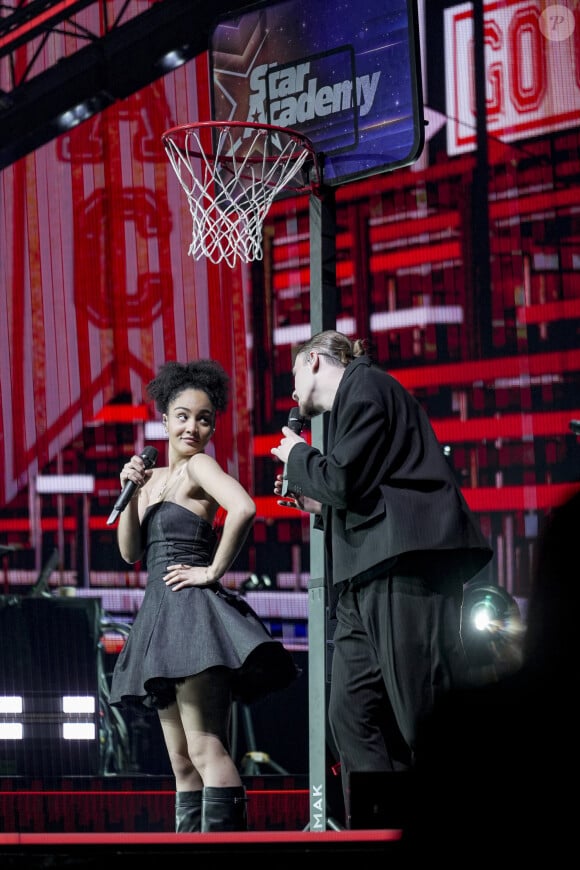 Candice Vernet et Pierre Garnier lors du concert de la Star Academy à Lyon, le 15/03/24. Photo Sandrine Thesillat / Panoramic