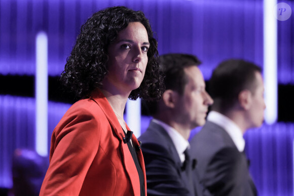 Manon Aubry, La France Insoumise, François Xavier Bellamy, Les Républicains, Jordan Bardella, Rassemblement Nationale - Les principales têtes de liste aux élections européennes débattent sur le plateau de télévision CNEWS, présentés par Laurence Ferarri et Pierre de Vilno, Paris, le 30 mai 2024. © Stéphane Lemouton / Bestimage 