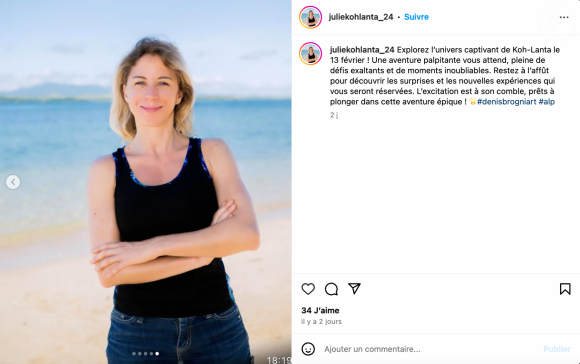 En effet, elle avait les pieds très abimés et gonflés.
Julie est l'une des 10 femmes qui vont participer à la prochaine édition de Koh-Lanta sur TF1.