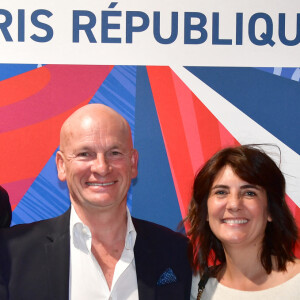 Robert Pirès, Jacky Rihouet, Pdg Intersport France, Estelle Denis, Frank Leboeuf lors de l'inauguration d'un magasin Intersport Paris République à Paris le 5 juin 2024. © Veeren / Bestimage 