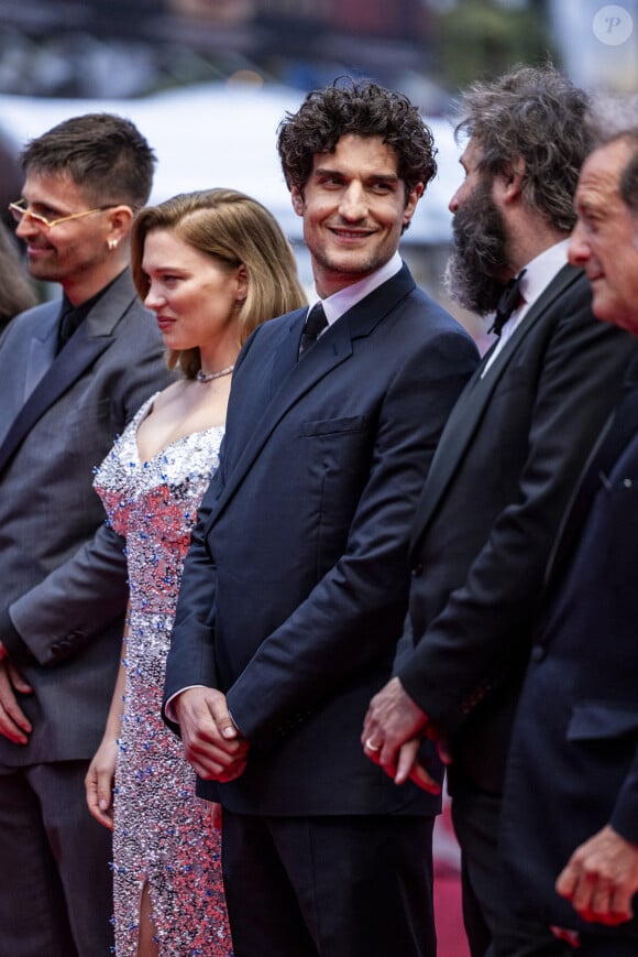 Raphaël Quenard, Léa Seydoux, Louis Garrel, Manuel Guillot - Montée des marches du film " Le deuxième acte " pour la cérémonie d'ouverture du 77ème Festival International du Film de Cannes, au Palais des Festivals à Cannes. Le 14 mai 2024 © Olivier Borde / Bestimage 