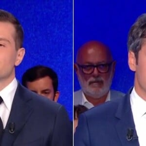 Le débat, arbitré par Anne-Claire Coudray et Gilles Bouleau, a été porté par Gabriel Attal, Jordan Bardella et Manuel Bompard
Gabriel Attal, Jordan Bardella et Manuel Bompard sur le plateau de "Législatives : Le débat"