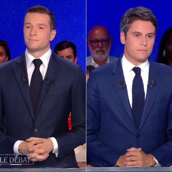 Le débat, arbitré par Anne-Claire Coudray et Gilles Bouleau, a été porté par Gabriel Attal, Jordan Bardella et Manuel Bompard
Gabriel Attal, Jordan Bardella et Manuel Bompard sur le plateau de "Législatives : Le débat"