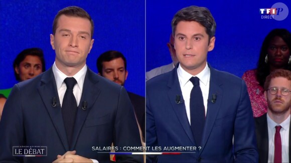 La baisse de la TVA proposée par le Rassemblement national a donné lieu à un échange tendu
Jordan Bardella et Gabriel Attal sur le plateau de "Législatives : Le débat" sur TF1