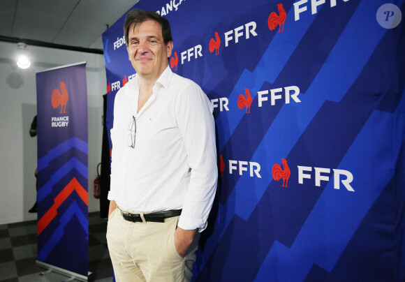 Florian Grill, le nouveau président de la Fédération Française de Rugby (FFR) en conférence de presse à Marcoussis, le 15 juin 2023. 