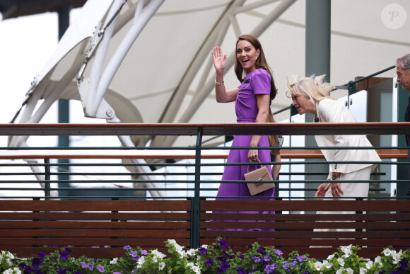 Catherine (Kate) Middleton, princesse de Galles, avec sa fille la princesse Charlotte de Galles, arrivent pour la la finale masculine du quatorzième jour des championnats de tennis de Wimbledon au All England Lawn Tennis and Croquet Club à Londres, Royaume Uni, le 14 juillet 2024. © Phil Harris/MirrorPix/Bestimage