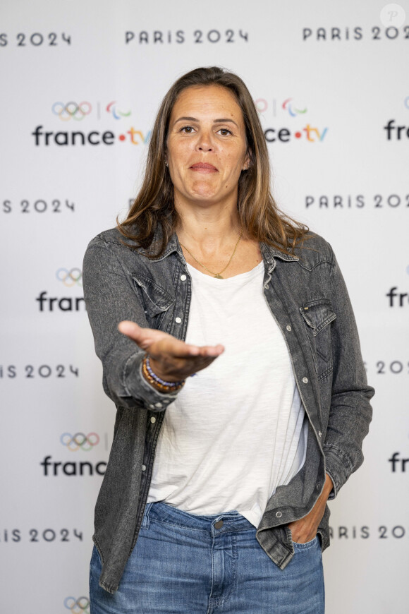 Laure Manaudou lors de la présentation des journalistes et chroniqueurs de France Télévisions pour les Jeux Olympiques 2024 au musée de l'Homme à Paris, le 11 juin 2024. © Pierre Perusseau / Bestimage 