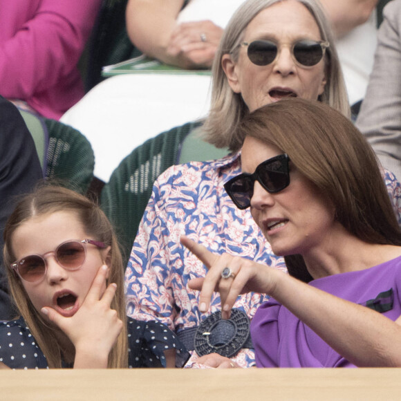 La princesse Catherine de Galles, La princesse Charlotte lors de la finale Hommes du tournoi de tennis de Wimbledon. Le 14 juillet 2024